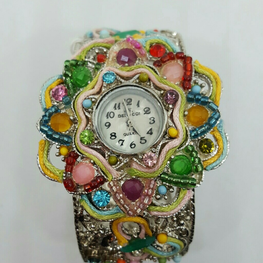Colorful Denacci cuff watch on silver band